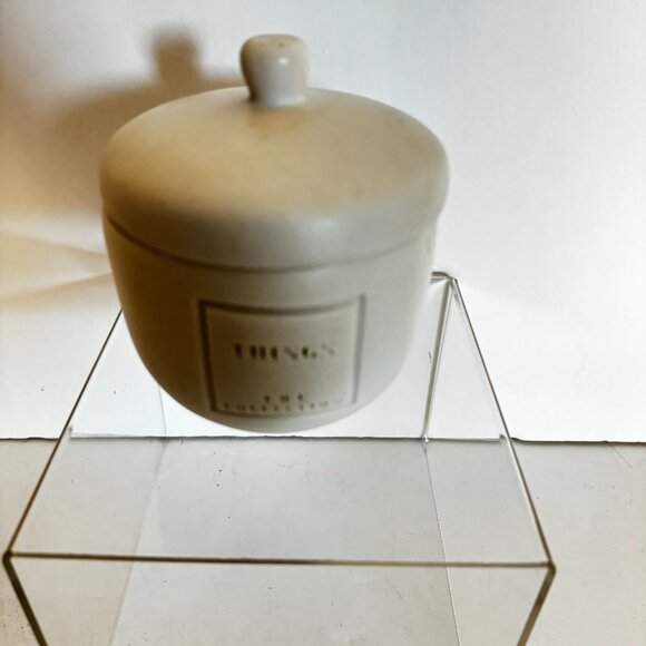 The Collection Stoneware Engraved "Things" Container with Lid Beige Cotton jewel - Picture 4 of 12